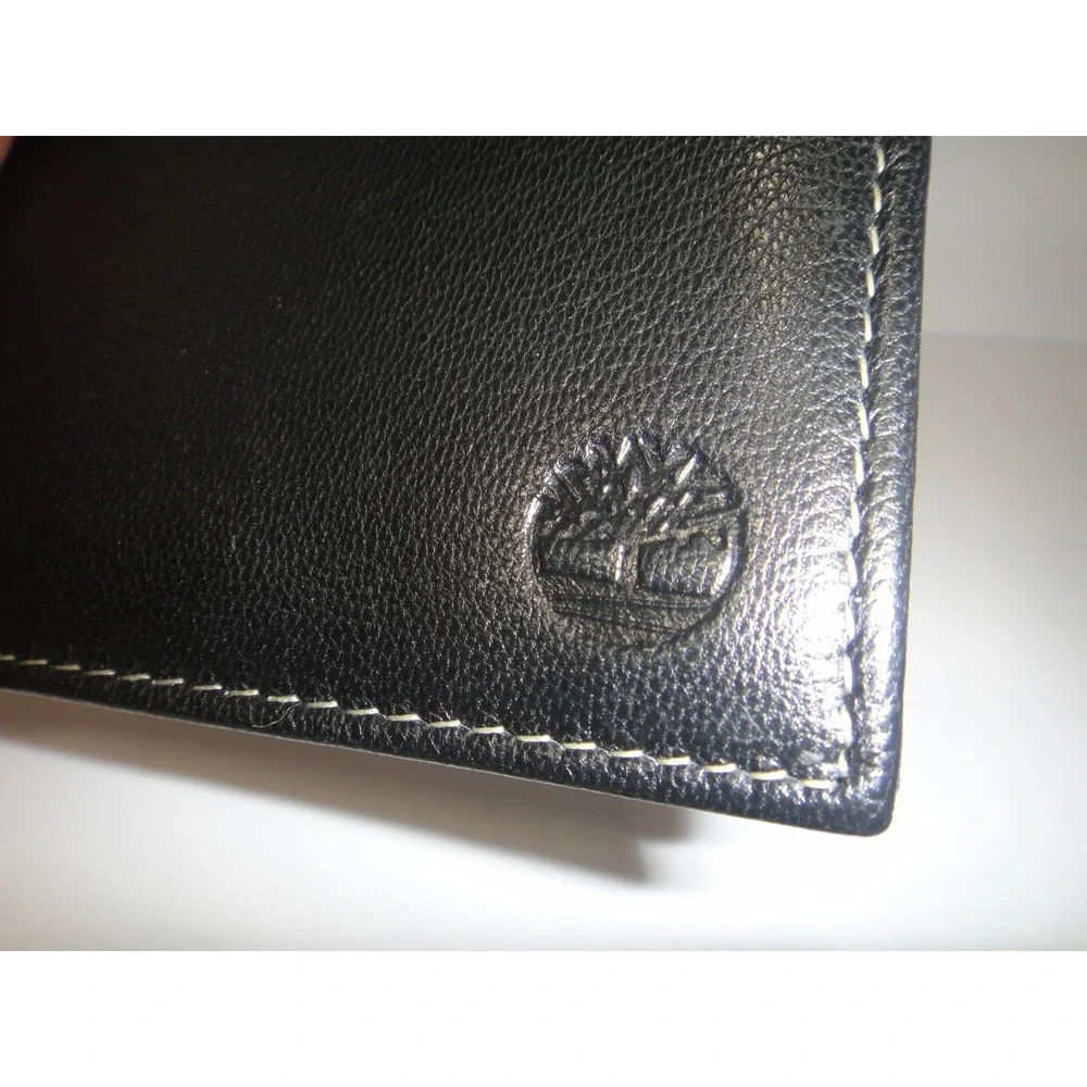 Timberland Men's Black Pebbled Genuine Leather Bifold Wallet with ID Window EUC
